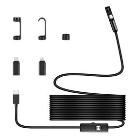 1Set Endoscope Camera 1920P HD IP67 Waterproof Inspection Borescope Tool With Light And 8 & 1 Dual Lens 16.4ft Semi Rigid Snake Cable Stepless Br (Option: Black)