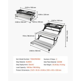 RV Steps, 2-Step, 440 Lbs Load Capacity, Electric Retractable RV Stairs, Telescopic Folding Aluminum Alloy Camper Steps, Steel Frame Non-Slip Ent (Option: Black)