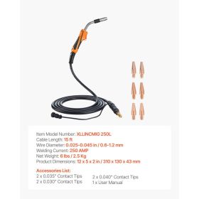 250A MIG Welding Gun With 15FT Cable, Replacement For Lincoln Magnum Pro 250L  - With 7PCS Mig Welding Contact Tips (Option: Black)